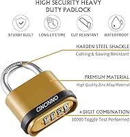 Vista 3 de Cerradura de combinación de 4 dígitos, candado de combinación al aire libre con grillete de acero endurecido, cerraduras con código para cobertizos