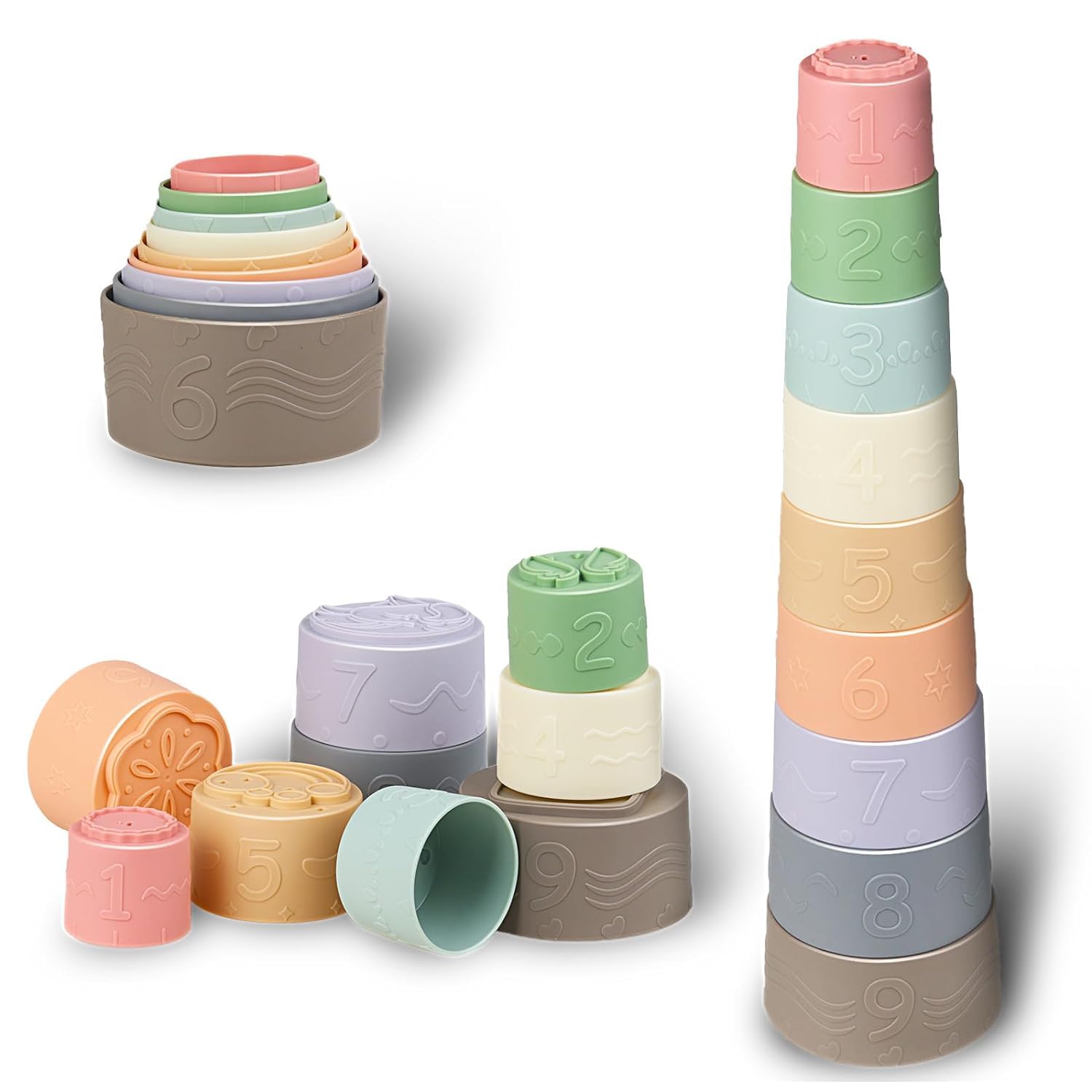 Tokiyis Tazas Apilables Montessori, Juguetes para La Dentición de Bebés de 6 a 12 Meses, Juguetes Sensoriales para Niños de 1 a 3 Años, Regalos para Bebés y Niñas, Tazas Apilables