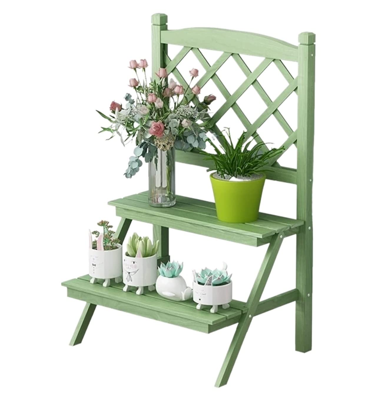 YUANCHUTOP Indoor & Outdoor Wood Plant Stand - Stylish 47x36x75cm Flower Pot Display Shelf, Green Garden Decor for Potted Plants & Home Decoration, Durable & Modern Design