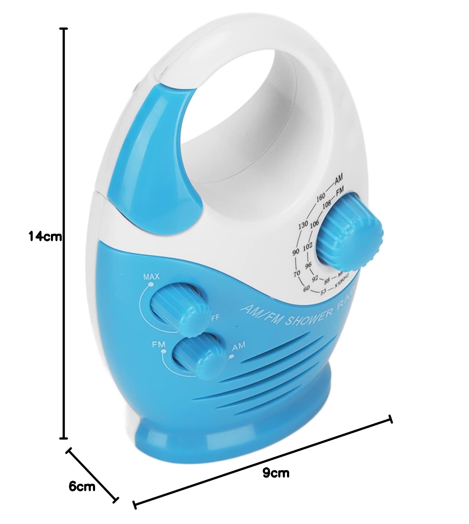 Radio Am FM Portátil, Radio de Ducha, Perilla de Sintonización, Radio Impermeable, con Diseño de Manija Superior, Parlantes Incorporados, Volumen Ajustable, para Cuartos de Ducha