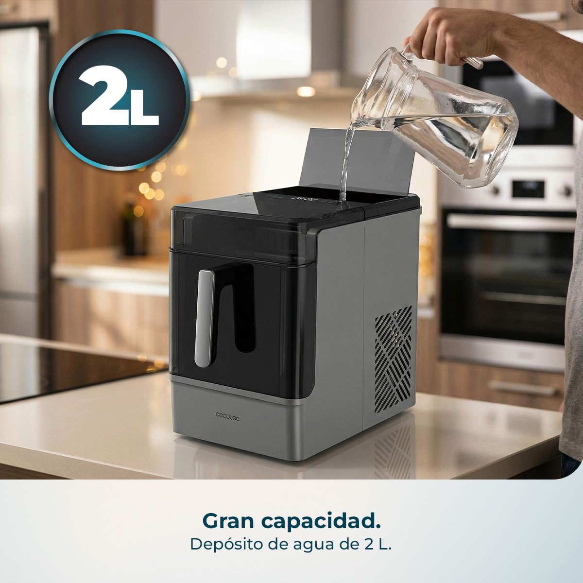 Cecotec Máquina de Hacer Hielo Chillin' Ice 2300. 23kg/24h, Depósito Hielo 1,8kg, Depósito Agua 2L, Compresor con Enfriamiento por Aire, Cubitos Sólidos, Hielo Siempre Disponible