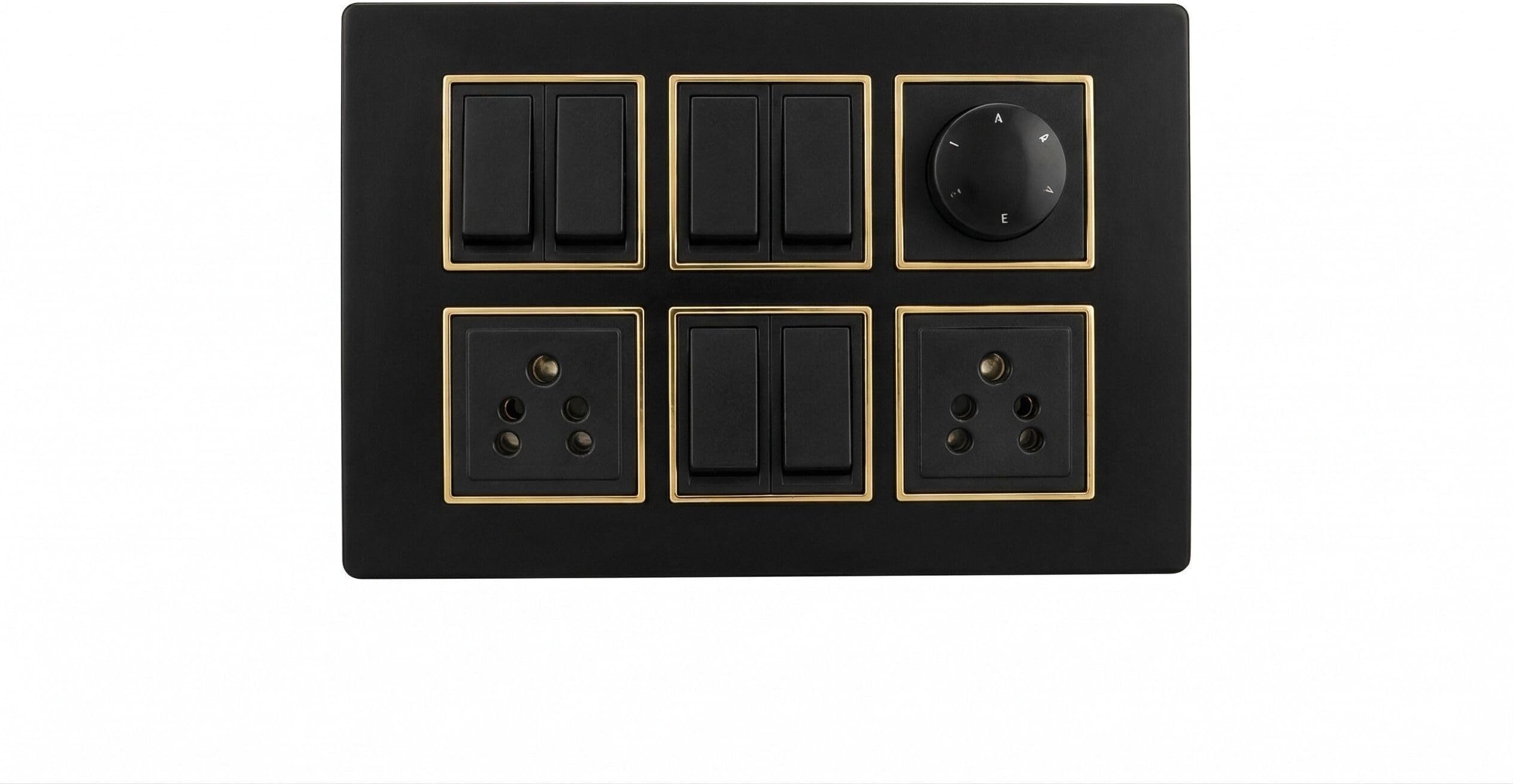 12 Module Modular Board, Black with Gold Trim, 6A, Wall Mount Electrical Fitting with Switches and Sockets-image-32