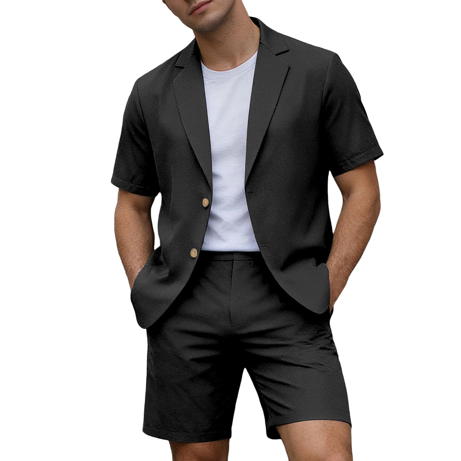 Générique Blazer Uomo Estate Set Due Pezzi Giacca Manica Corta E Pantaloncini Slim Elegante Leggero Sportivo Per Ufficio E Uscite, Spiaggia, Matrimonio, Ragazzi D'Onore
