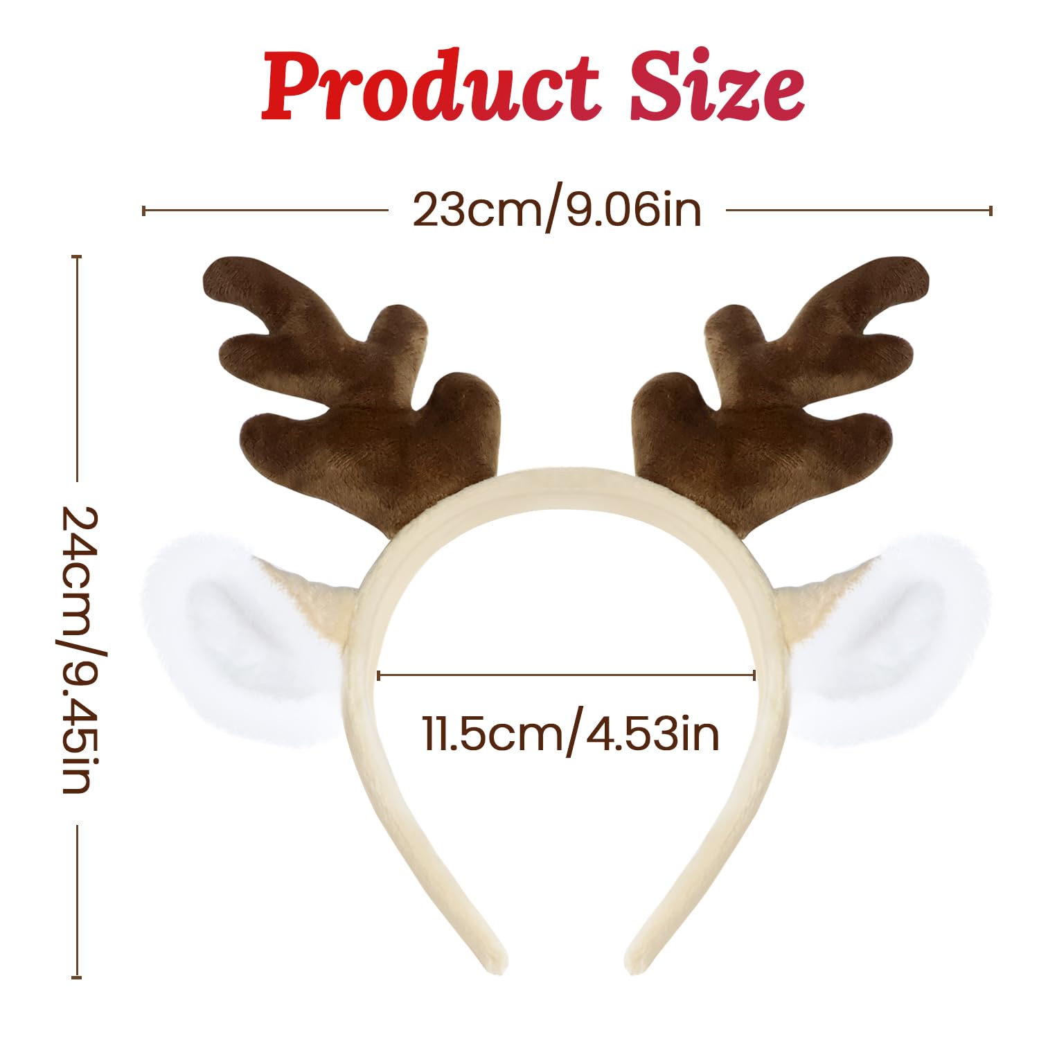 Esvaiy Reindeer Antlers Headband - Soft Realistic Deer Ears Headband, Christmas Headband for Women