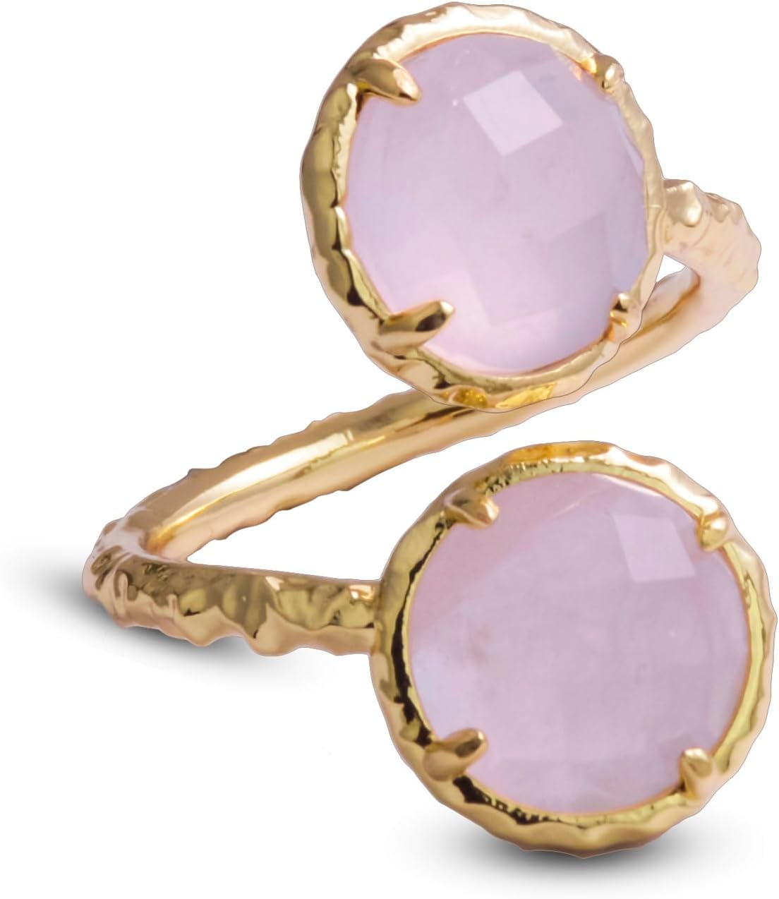 Crystal Rings, Natural Amazonite Rose Quartz Sunstone Amethyst Rings for Women, Double Round Faceted Gemstone Rings, 14K Gold Plated Adjustable Ring, Western Boho Vintage Rings for Mother.