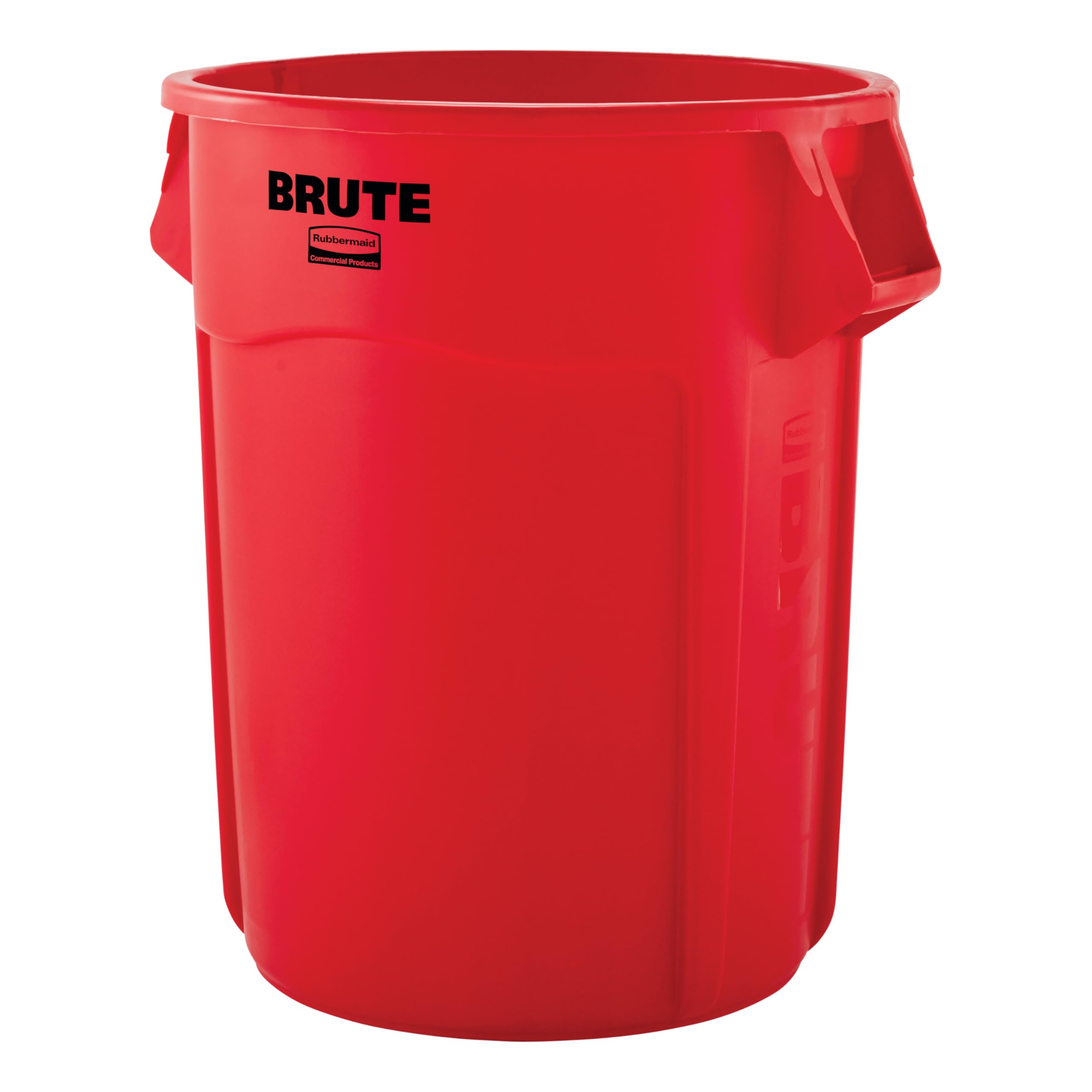 Rubbermaid Commercial Products BRUTE Heavy-Duty Round Vented Trash Can Without Lid, 55-Gallon, Red, for Landscapers/Construction/Restaurant/Stadium/