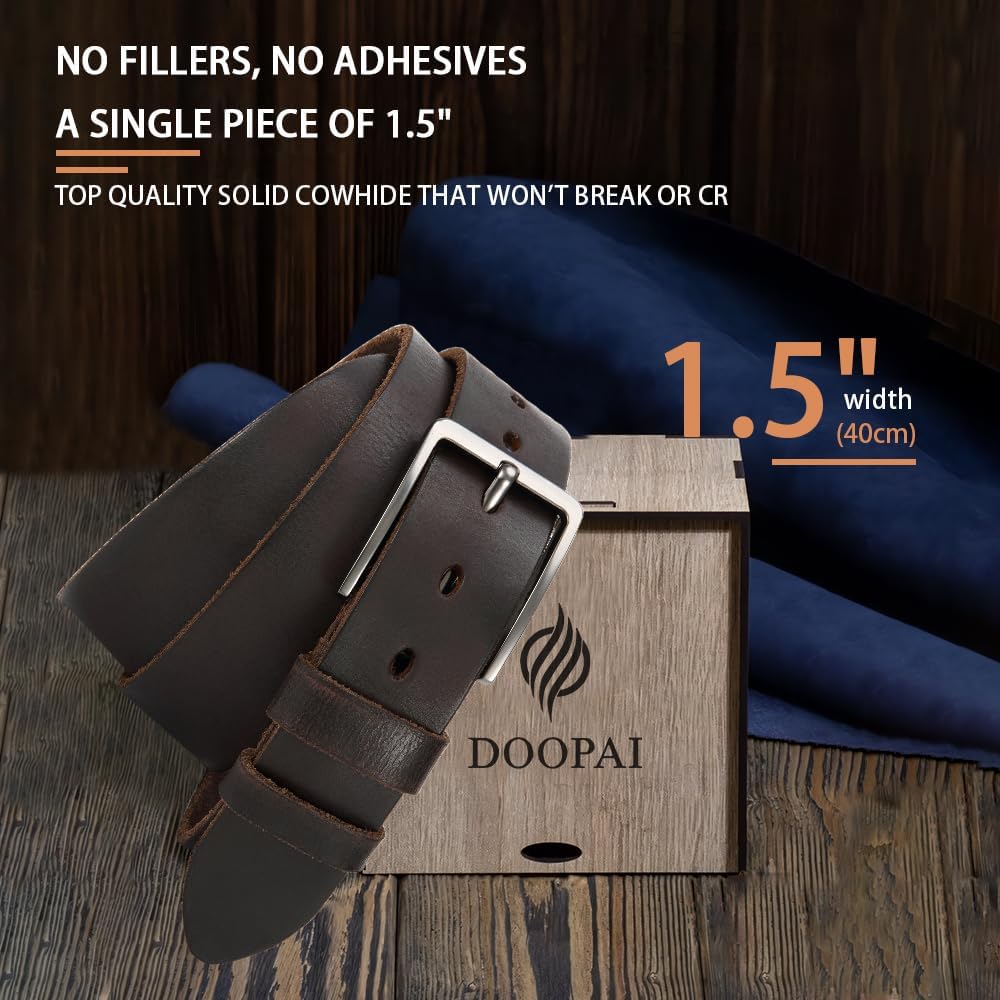 DOOPAI Men's Genuine Leather Casual Belt -Full Grain Leather Belt for Men- 1.5" Handmade Jeans Belt with Gift Box - Image 4