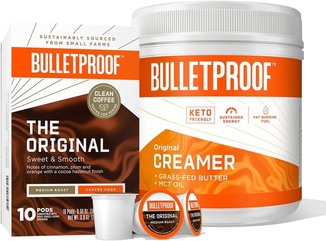 BulletproofOriginal Creamer, 14.8 Ounces, and Bulletproof Original Medium Roast Single-Serve Pods, 10 Count…