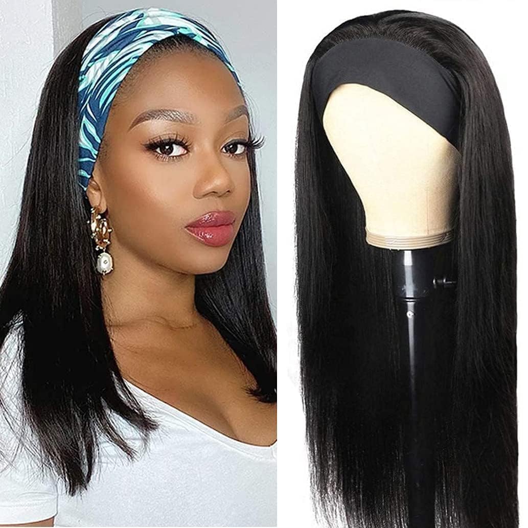 Parrucca Capelli Veri con Fascia Liscia Glueless Parrucca Senza Colla Senza Lace Capelli Naturali Neri Facile da Indossare per Principianti 12 Pollici