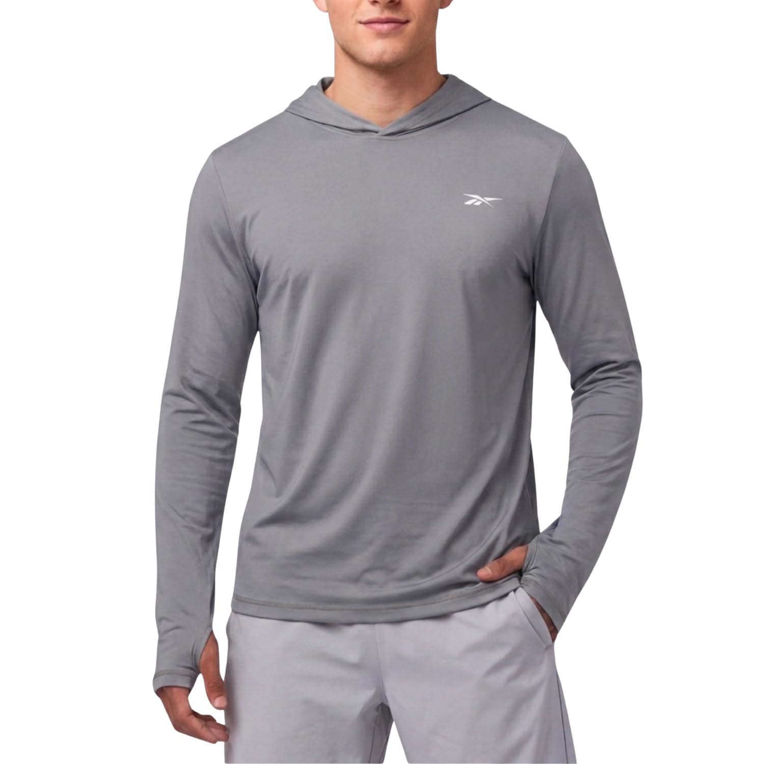 Reebok Hooded Rash Guard for Men– Long Sleeve Sun Shirt, UPF 50+ UV Protection Fishing Running Hiking Athletic Workout