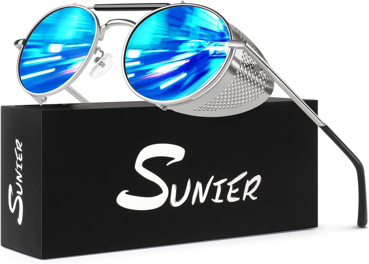Retro Round Polarized Steampunk Sunglasses Men Women Side Shield Goggles Gothic S92-ADVANCED POLARIZED