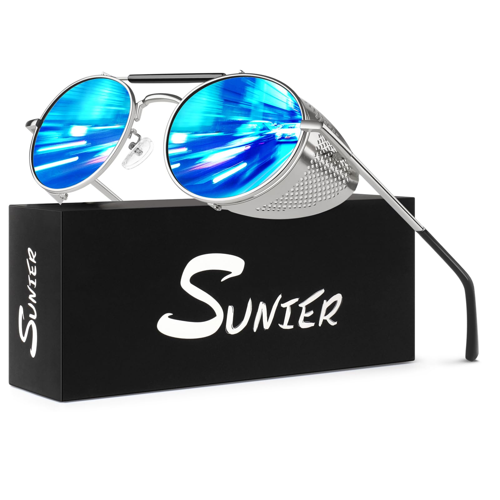 Sunier Round Polarized Steampunk Sunglasses Men Women Side Shield Goggles