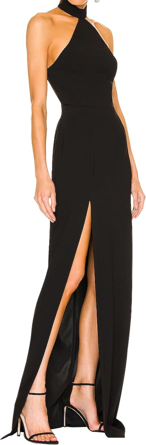 LuFeng Women's Halter Sleeveless Side High Slit Backless Maxi Dress Elegant Cocktail Party Long Dress Evening Gown