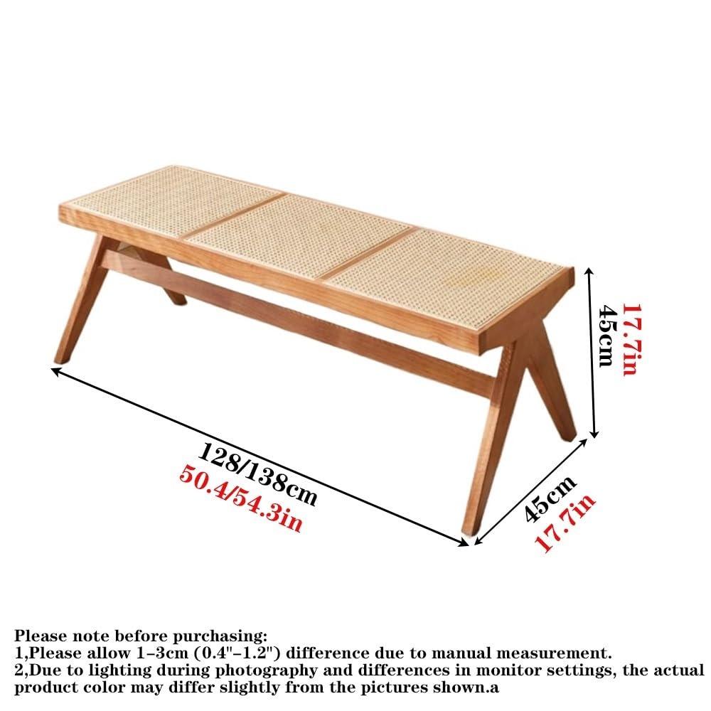 Ręcznie wykonana ławka rattanowa z litego drewna dla 2-3 osób wewnątrz i na zewnątrz do jadalni i przedpokoju 128 cm x 45 cm x 45 cm rustykalne brązowe wykończenie wszechstronne meble do siedzenia z