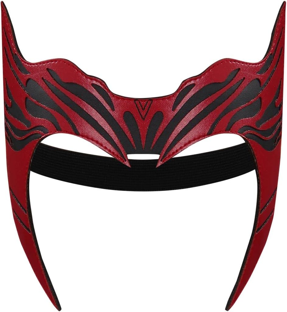 Gosbeliy Adult Wanda Headpiece Scarlet Witch Cosplay Headwear Halloween Wanda Maximoff Crown PU Leather Mask