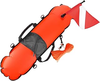 Morelian Inflatable Safety Float Scuba Diving Surface Marker Signal Float with Dive Flag 78LBS Maximum Buoyancy Bearing Weight for Scuba Diving Spearfishing Snorkeling Swimming