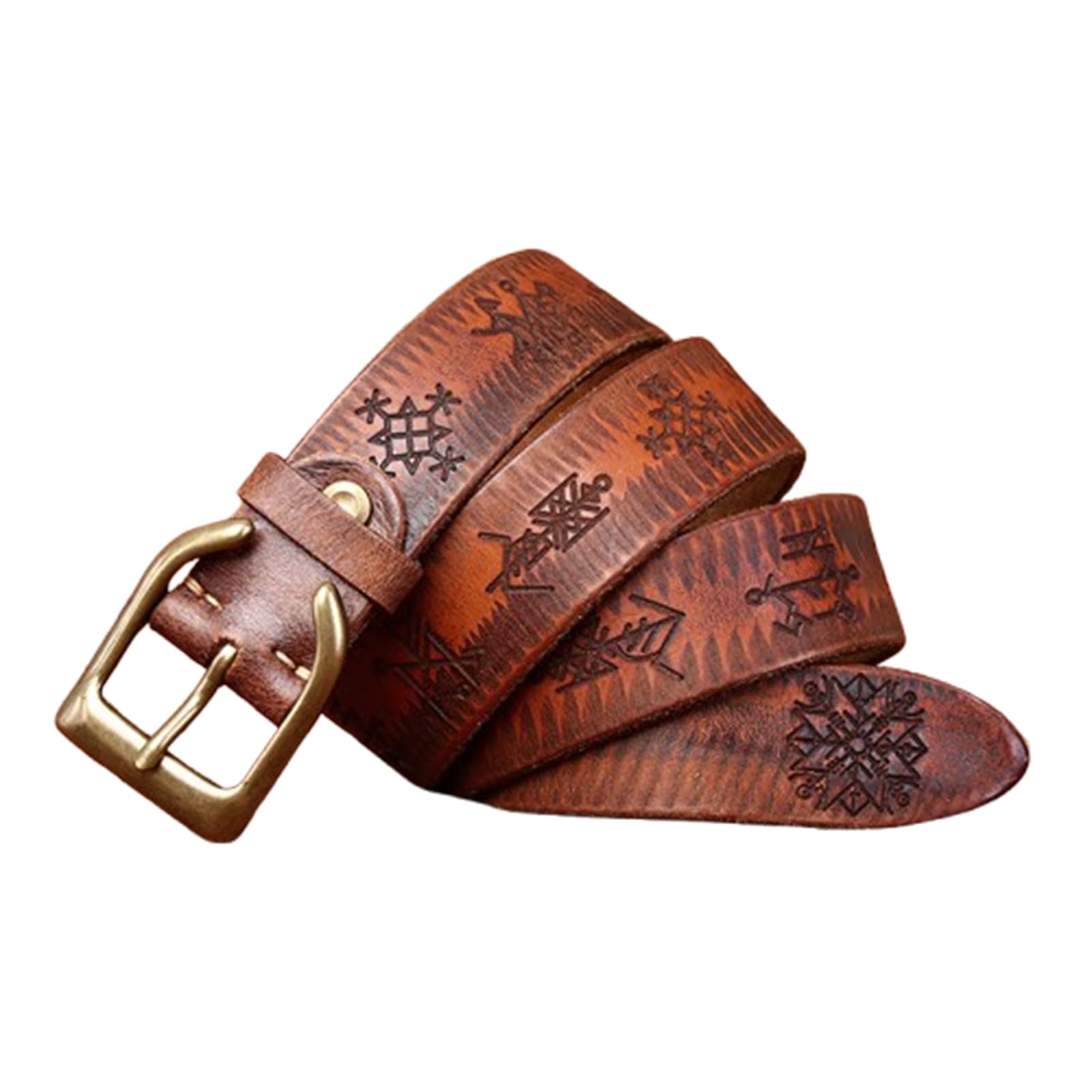 Occidentale Fiore in Rilievo Intagliato d'Epoca Cintura in Pelle Cowgirl Cowboy Cinghia con Fibbia in Ottone Massiccio per Pantaloni di Jeans(115cm/45, Brown)