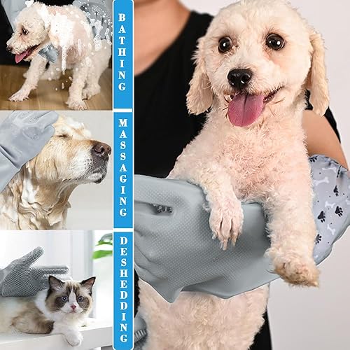 Miniatura 4 de Guantes de aseo para mascotas, guantes de limpieza de silicona resistentes al calor con dientes de alta densidad, guantes de aseo para perros, 1 par