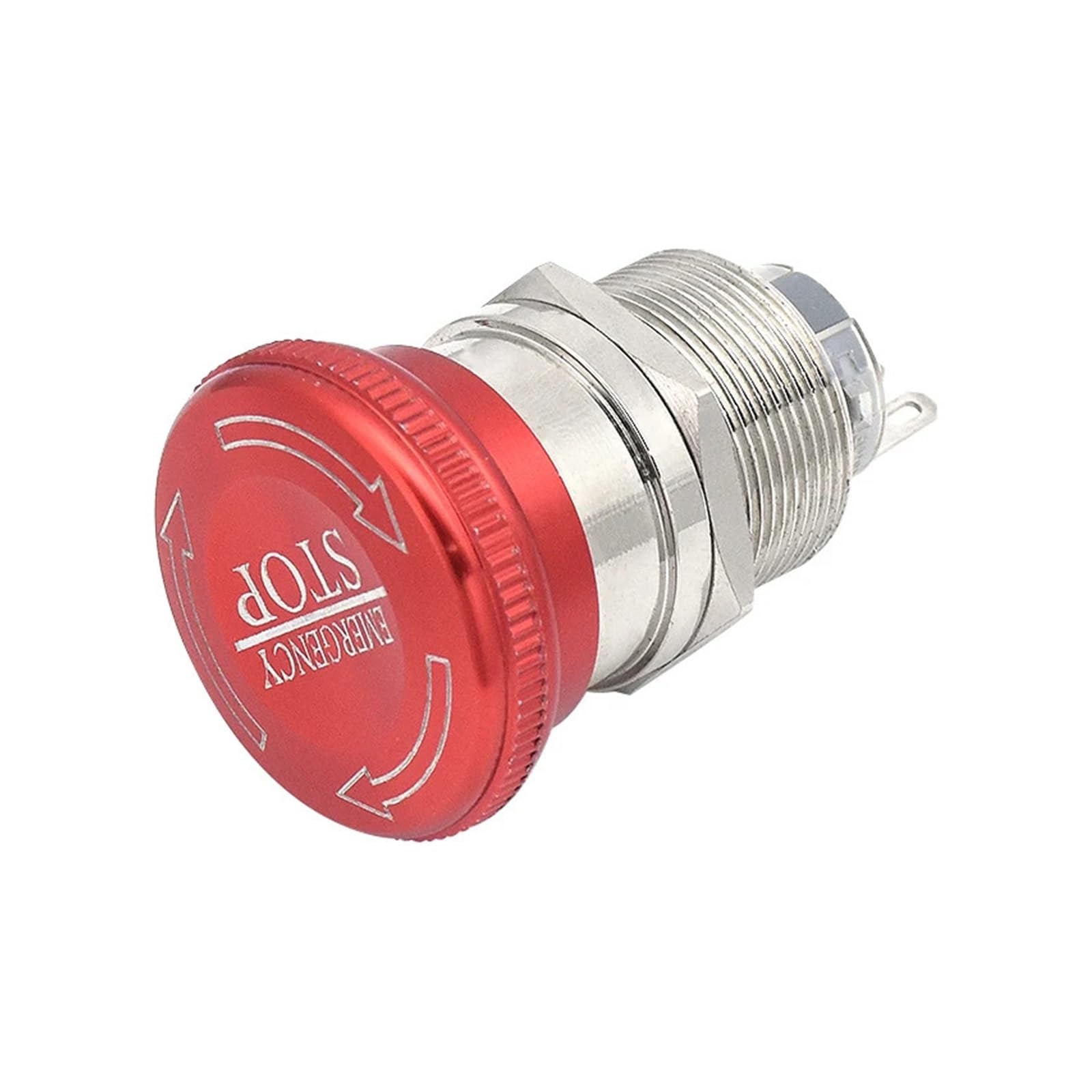 Bouton d'arrêt d'urgence 16mm champignon rouge métallique 2NO2NC étanche pour panneau