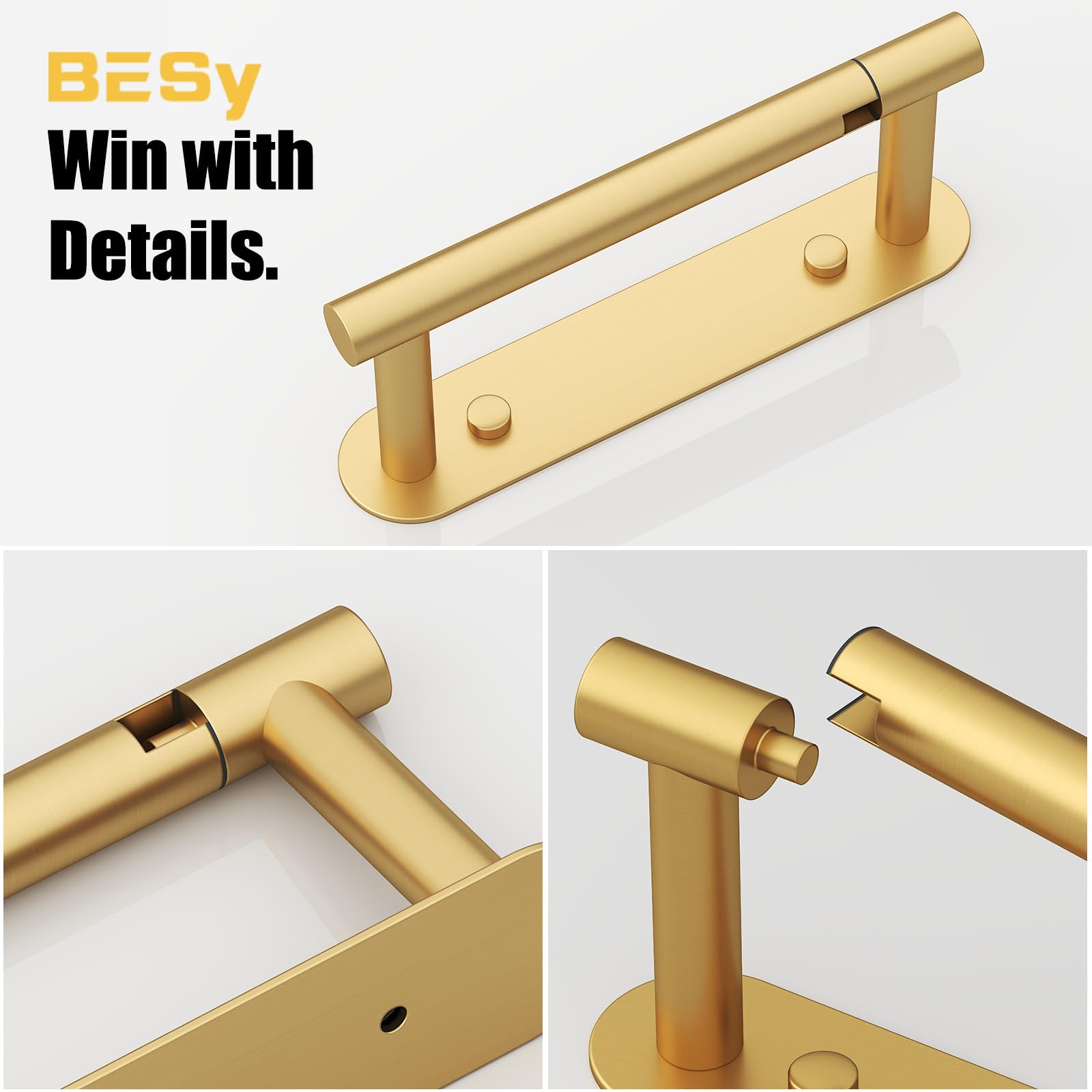 BESy Toilet Paper Holder, Bathroom Tissue Holder Wall Mount Brushed Gold — Amazon image 6