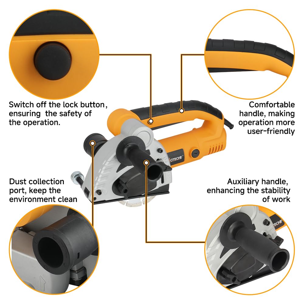 Hoteche 125mm 1500W Grabenfräse | Kupferdrahtmotor, Weichstart, 8500RPM, Mit 2 Diamant - Scheiben, in Farbschachtel