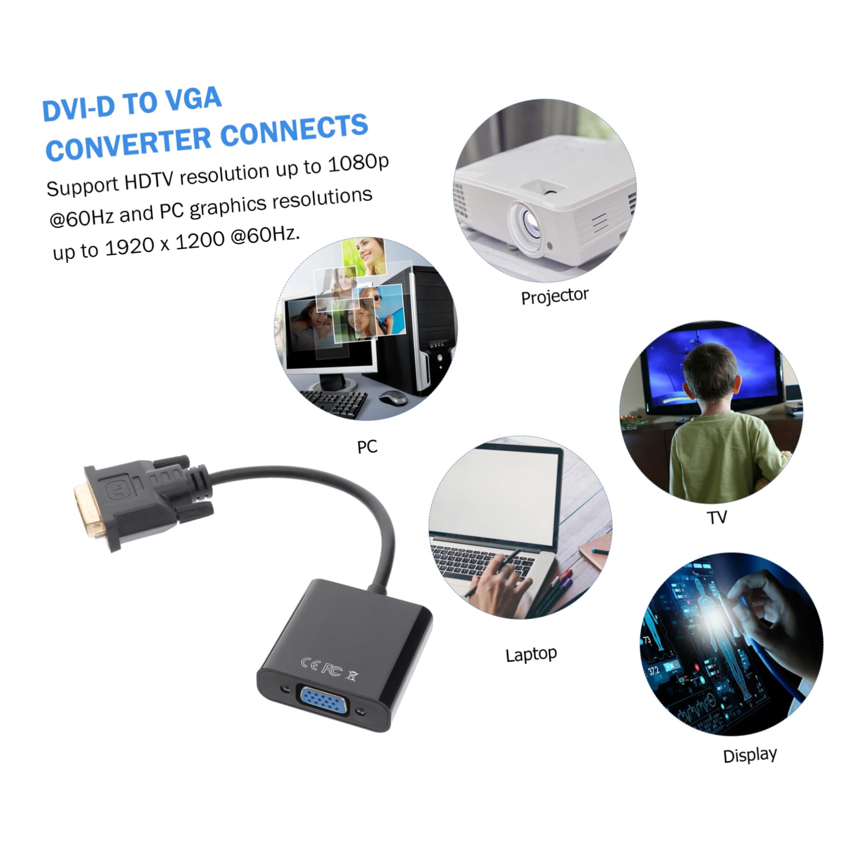 Angoily Cable - Female to Dvi for + Male Vga Display P Black Converter Adapter Video