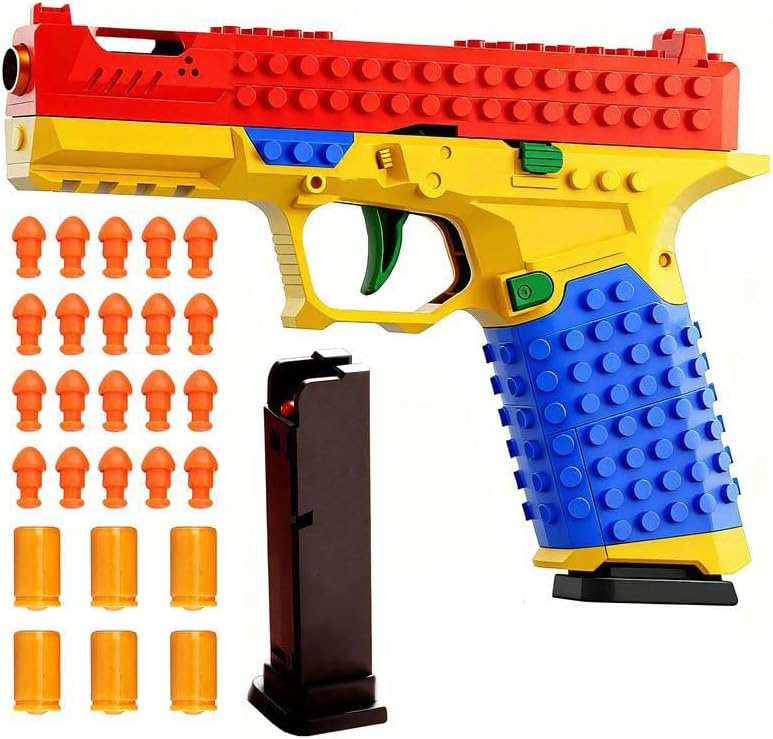 DIY Building Blocks Automatic Shell Ejecting Toy Gun Set，Blaster Fidget Gun with Display Stand。Compatible with Major Brands，Education Model Gifts for Christmas (2)