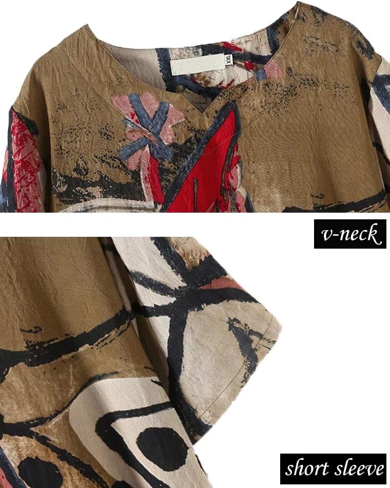 FTCayanz Women's Casual Midi Dresses Short Sleeve Loose Print T Shirt Dress with Pockets - Image 2