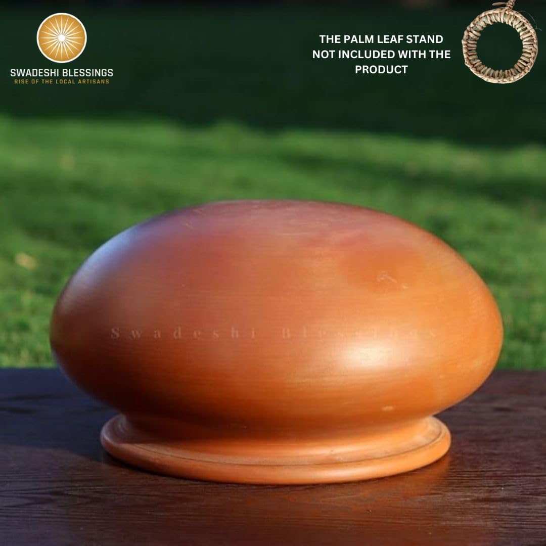 Swadeshi Blessings Unglazed Clay Pot for Cooking with Lid/Clay Cooking Pot/Earthen Pot/Clay Handi/Earthen Kadai/Curry, Biryani Pots & FREE ASH For Cleaning (4 Litres)