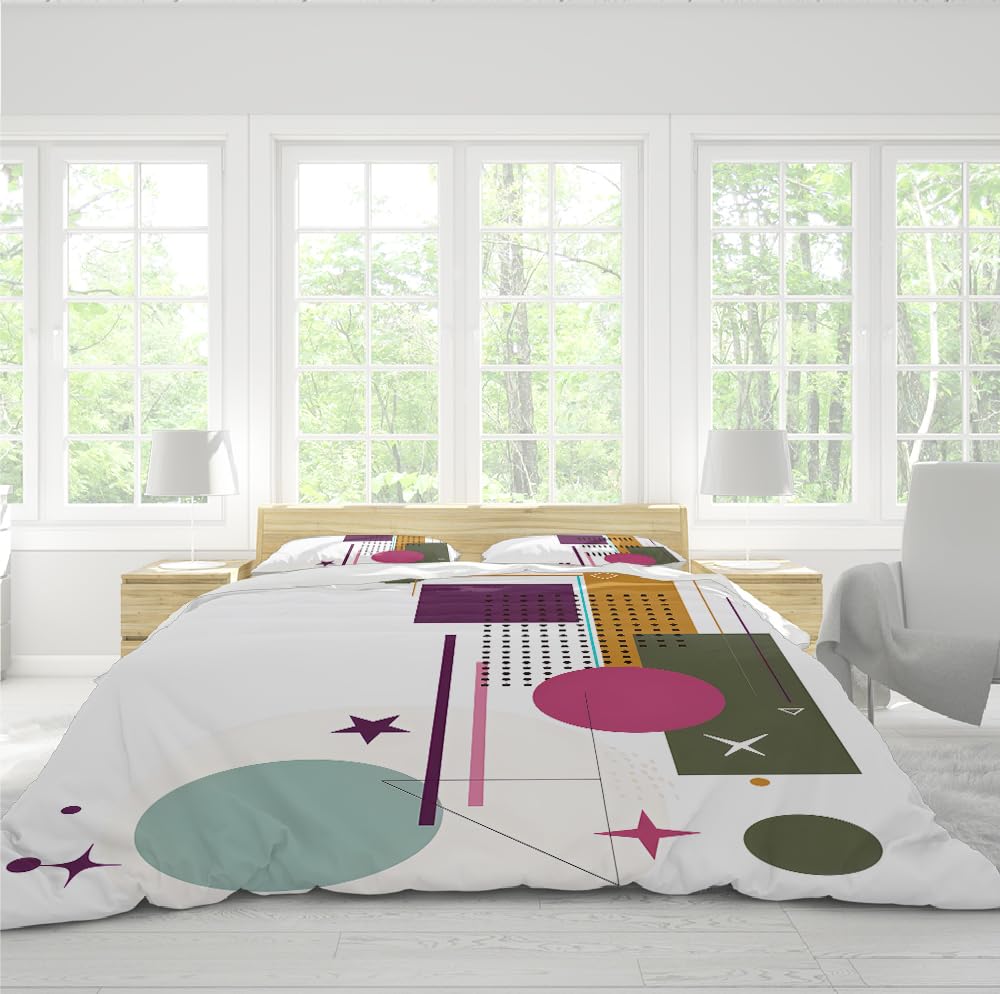 Nordic Geometria Quilt Cover Set Modern Mid Century Bedding Set All Seasons Soft Microfiber 3 Pieces Home and Bedroom Decoration 240x260cm