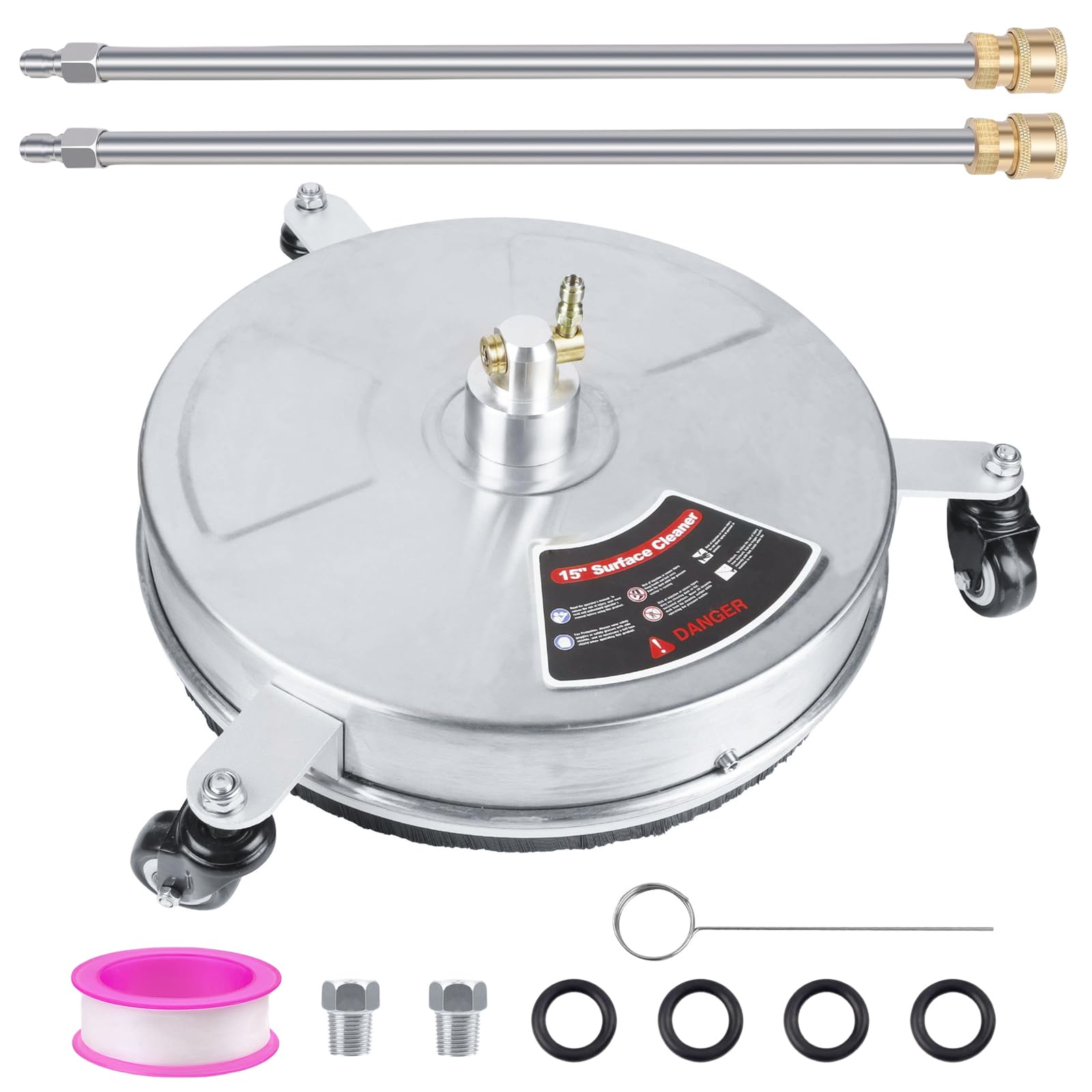 Limpiador de superficies de lavado a presión de 15 pulgadas con 4 ruedas, accesorio de lavadora eléctrica de acero inoxidable para calzadas, aceras, patios, conector rápido de 1/4 pulgadas, 2