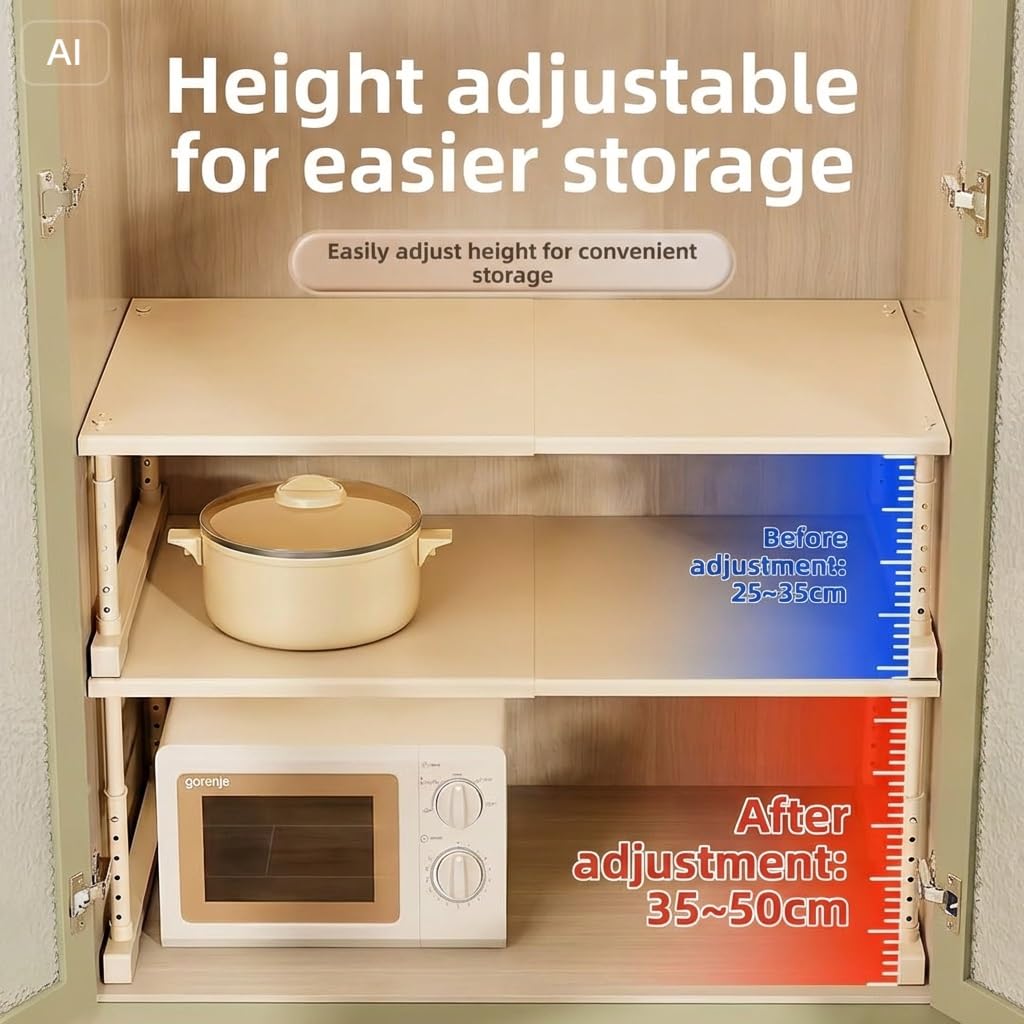 Scaffale regolabile espandibile per cucina, multiuso, in metallo, per dispensa, armadio, camera da letto e bagno, colore: bianco, 40-65 x 35 x 35-50 cm