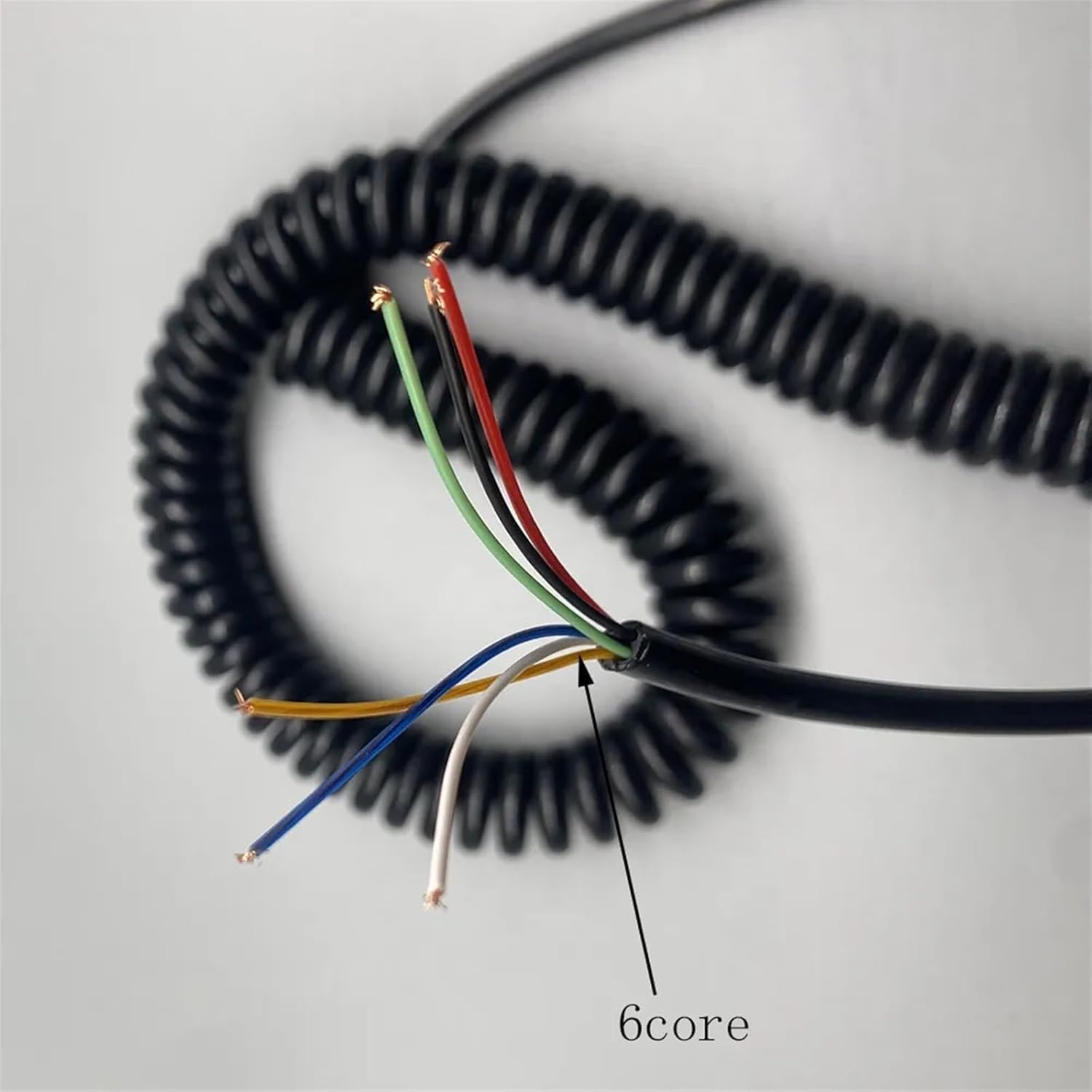 Kabel spiralny sprężynowy, 6-rdzeniowy, elastyczny przewód zasilający 24AWG, spiralny, sprężynowy, czarny, teleskopowy, zwijana cewka (rozciągliwy 3,75 m)