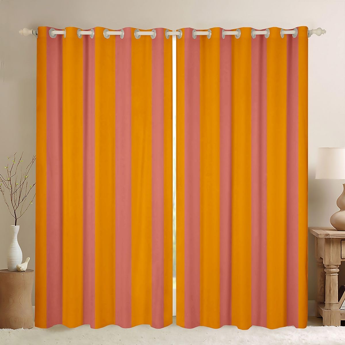 Feelyou Orange Stripes Curtains for Bedroom Living Room Geometric Blackout Shades Plaid Room Darkening Curtain Luxury Window Treatments, 2 Panels 38 x 45 Inch Decor
