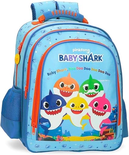 Mochila Escolar Baby Shark para Niños con Doble Compartimento Azul
