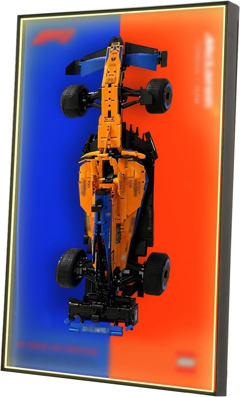 NADEZHDA LED Wall Display Frame for Lego Technic 42207 Ferrari SF-24, Vertical Acrylic Showcase with Hidden Hook Mount, Mirror Effect Back Panel & RGB Lighting (Model Not Included)