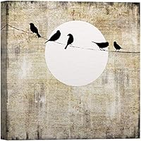 SIGNWIN Canvas Wall Art A Group of Birds Perched on a High Branch with a Moon Silhouette Nature Oil Painting Abstract Contemporary Dramatic Dark for Living Room, Bedroom, Office - 12x12 inches