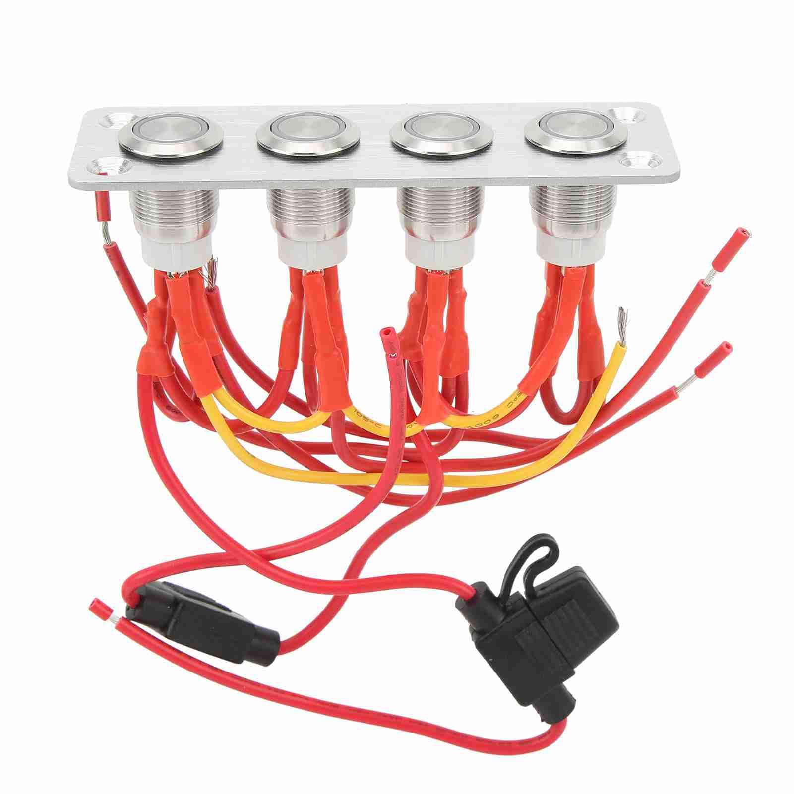 Tbest Panneau de Commutation pour Bateau Marin, 4 Boutons Marche/arrêt, DC 12V, 16a, Bouton en Acier Inoxydable avec Lumière Bleue pour Camion et Yacht