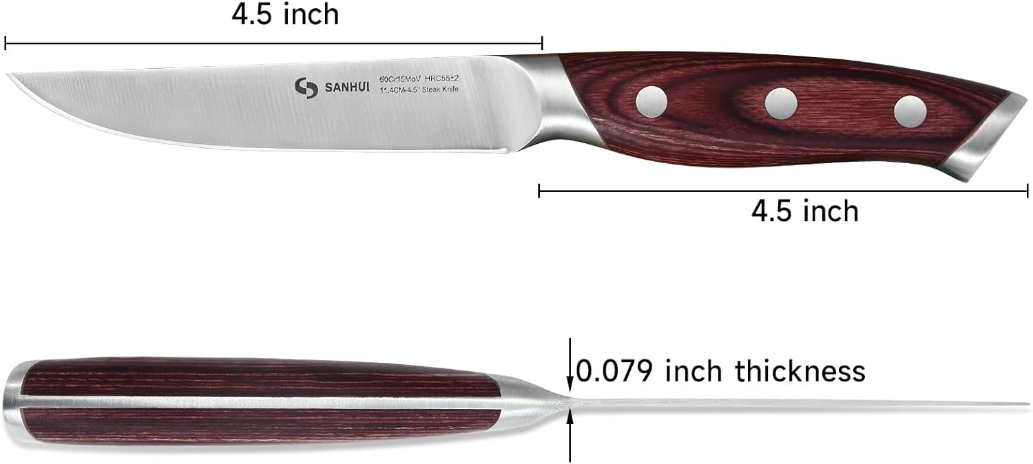 Steak Knives Set of 6, Ultra Sharp 4.5 Inch Steak Knife Set, High Carbon Steel Kitchen Steak Knives with Ergonomic Pakka Wood Forged Handle