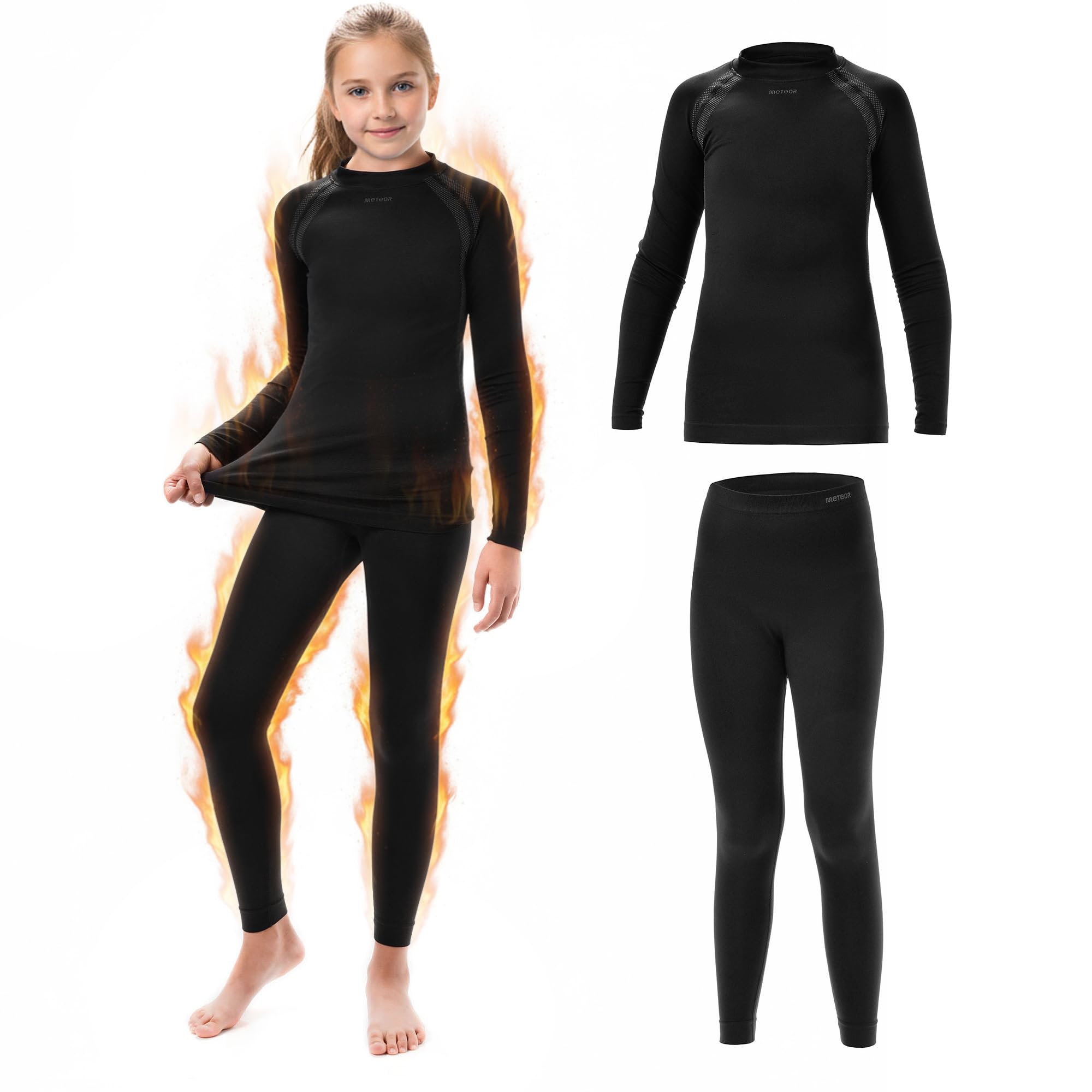 meteor® Biancheria intima termica per bambini, traspirante, set di biancheria intima termica termica per bambini, biancheria intima termica per lo sport