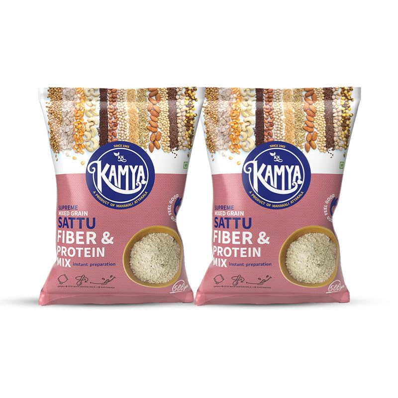 Image of KK Kamya Supreme Mixed Grain Sattu | Natural Powder with High Protein and Fiber | 100% Natural Nutrition | Cereals & Nuts Sattu Drink (Pack of 4x500g.=2Kg.)