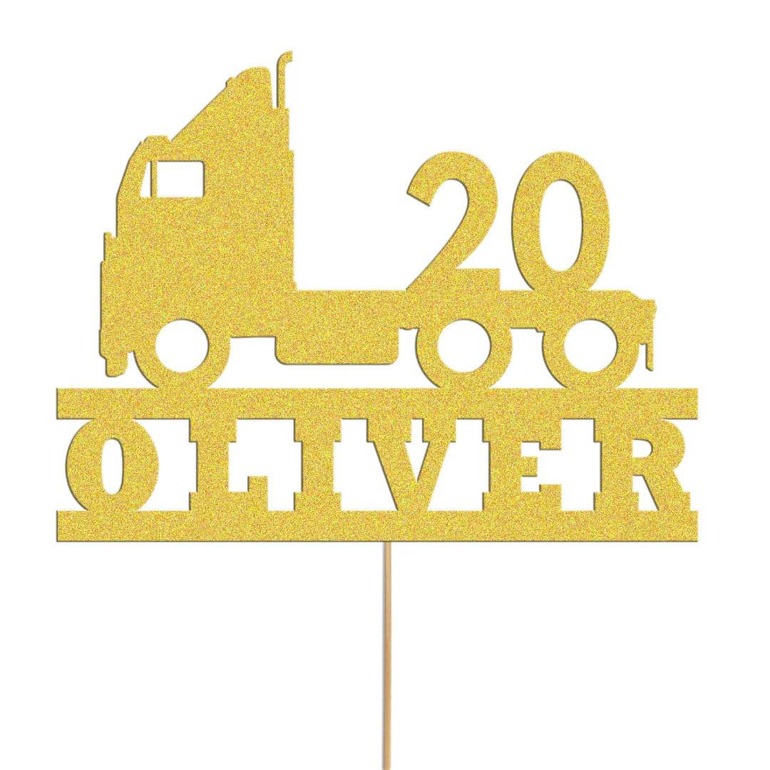 Truck Cake Topper Personalised Lorry Trucker Driver Birthday Topper Decoration Any Name Age | Personalised Cake Topper with Custom Name & Age | Birthday Party Decoration (Gold) — image 1