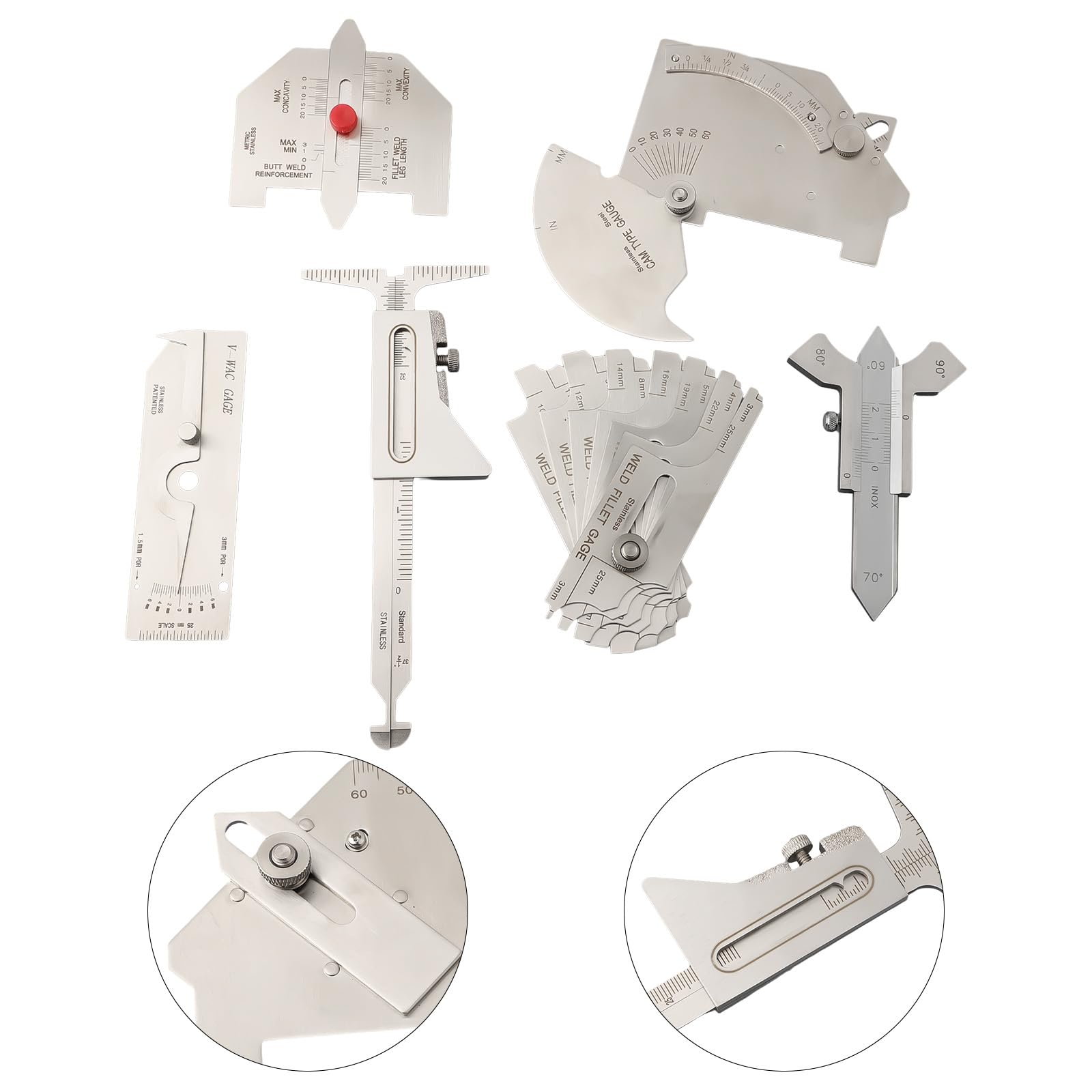 Schweiß-Inspektionslehre-Sets, 6-teiliges Schweißmesswerkzeug-Set MG-8 MG-11 V-WAC Kombi-Messwerkzeug-Set, Edelstahl-Schweiß-Qualitätskontrollinstrumente für industrielle Anwendungen