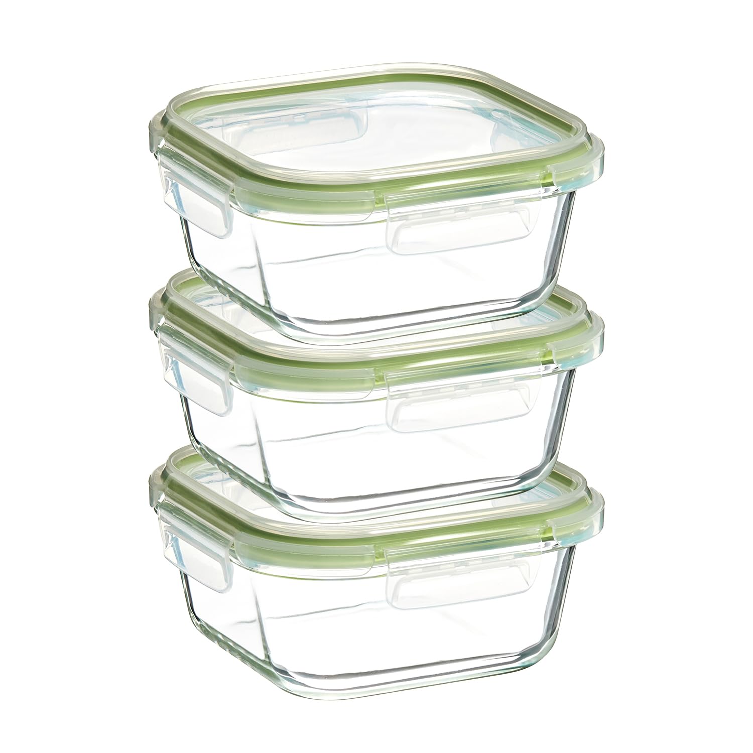 Amazon Brand - Solimo Borosilicate Glass Container with Lids for Kitchen/Tiffin (570ml Each) | Airtight & Leak-Proof | Freezer, Microwave & Dishwasher Safe (Square Shaped) (Set of 3) (Transparent) (B0CXF5HN7K) Amazon Price History, Amazon Price Tracker