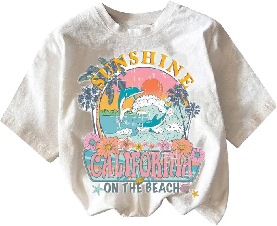 RoseSeek Girl's Graphic Print Tee Shirt Round Neck Short Sleeve T Shirts Summer Cute Trendy Tops