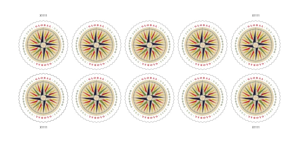 Amazon.com: 1794 Compass Rose 2025 (Sheet of 10) Global Forever
