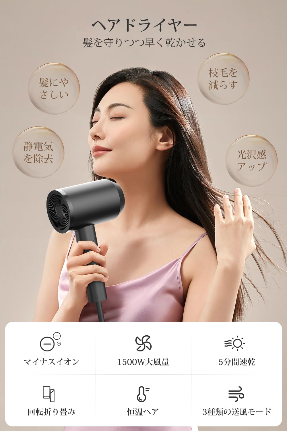Amazon | ヘアドライヤー 大風量 1500W 人気 【高速モーター・速乾
