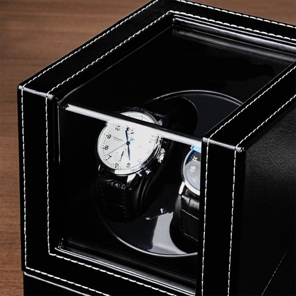 Enrollador de reloj doble para relojes automáticos, caja de cuero, 2 ranuras, para hombre