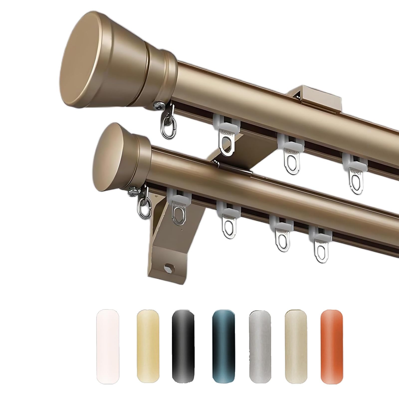 WQPMNYG Gold Aluminum Alloy Curtain Rods for Living Room & Bedroom - Double Row Ceiling Wall Track System Silent Sliding Pole for Room Divider Curtains (1.80m)
