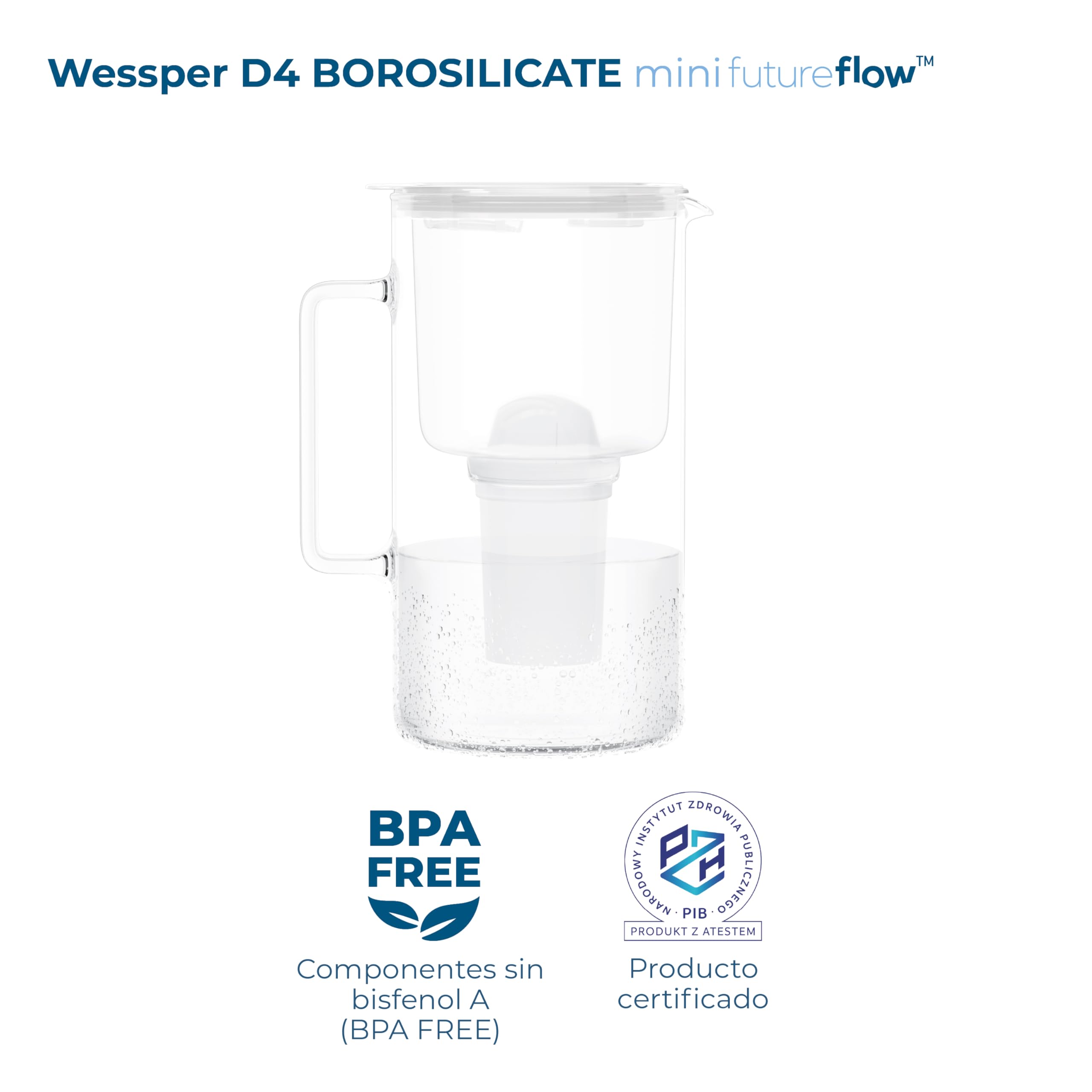 Wessper jarra agua cristal 2l con Contador LED, 5 filtros classic - Blanco | jarra filtradora de agua, filtro carbon activo, jarra con filtro de agua classic, sin BPA